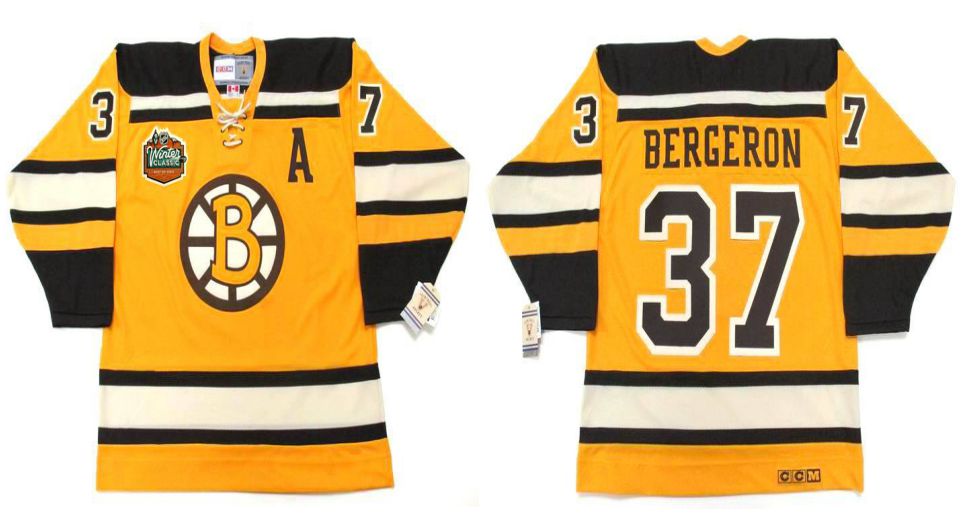 2019 Men Boston Bruins #37 Bergeron Yellow CCM NHL jerseys1